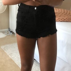 Black distressed high waist shorts